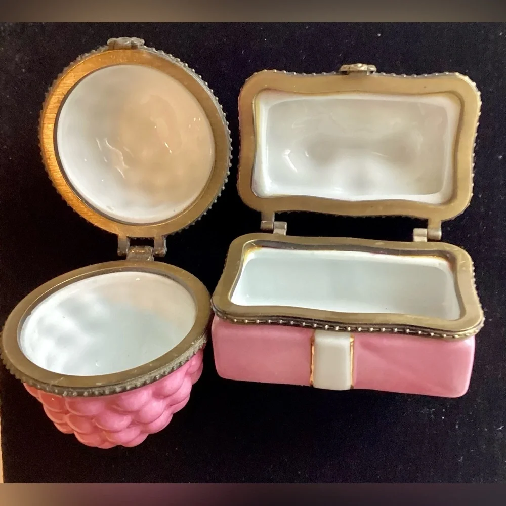 💕 Two 2 Mini Porcelain Trinket Boxes 💕 Vintage VTG Y2K Jewelry Organizer